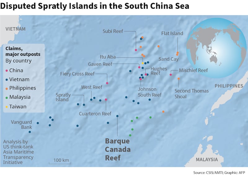 Disputed Spratly Islands in the South China Sea, including Barque Canada Reef