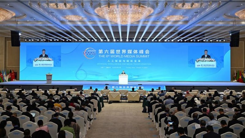 The 6th World Media Summit opens in Urumqi, capital of northwestern China's Xinjiang region, Oct. 14, 2024. (Li Xiang/Xinhua via Getty Images)