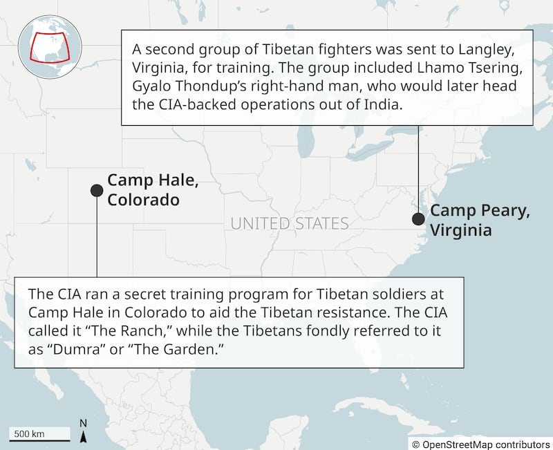 Map showing the locations of Camp Hale and Camp Peary