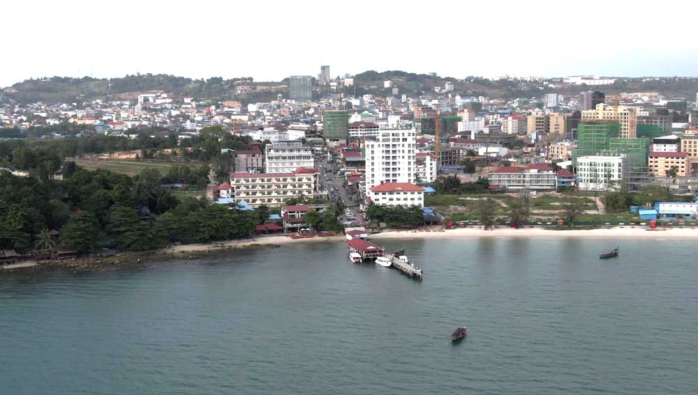 Serendipity beach, with construction visible in the background. Photo: RFA